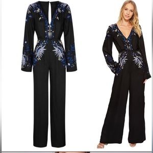 Free People Gypsy Rose size 6 black boho floral embroidered jumpsuit